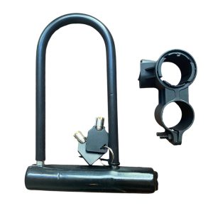 Candado de seguridad U-lock negro de acero para bicicleta con soporte y llaves