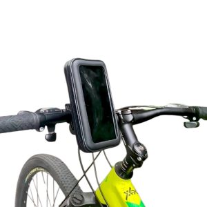 Soporte porta celular smartphone touch impermeable negro para manillar de bicicleta y moto