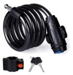 Candado para bicicleta tipo manguera piola de acero negro en espiral con soporte y llaves